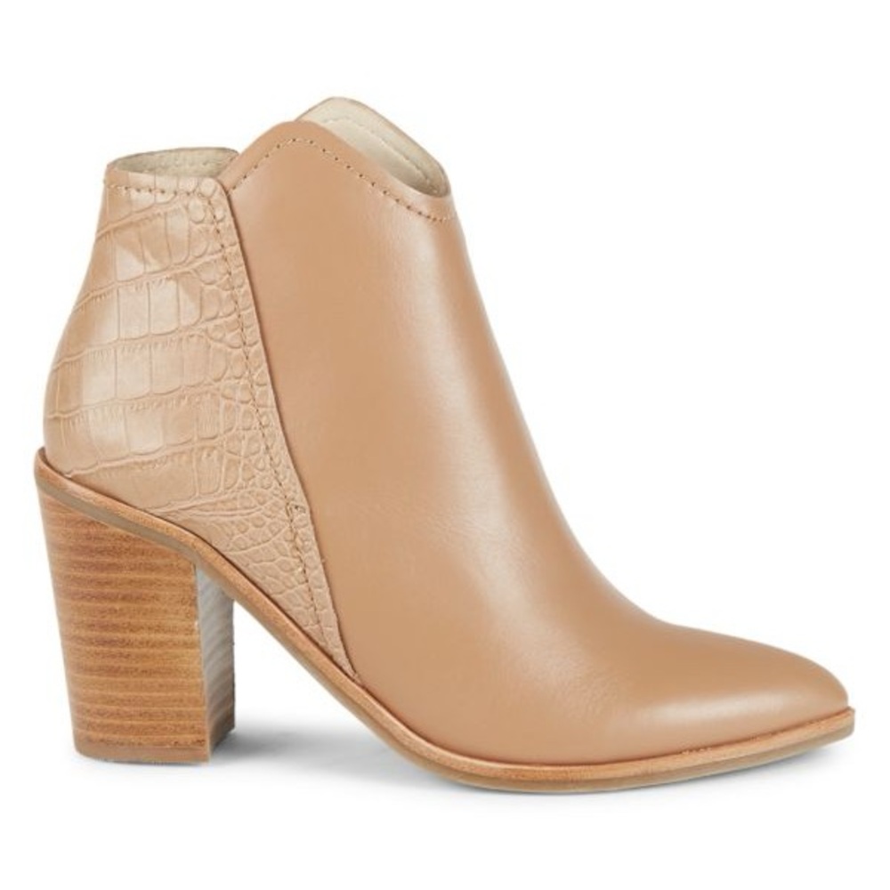 DOLCE VITA Beige Rozane Snakeskin-Embossed Leather Booties Size 11